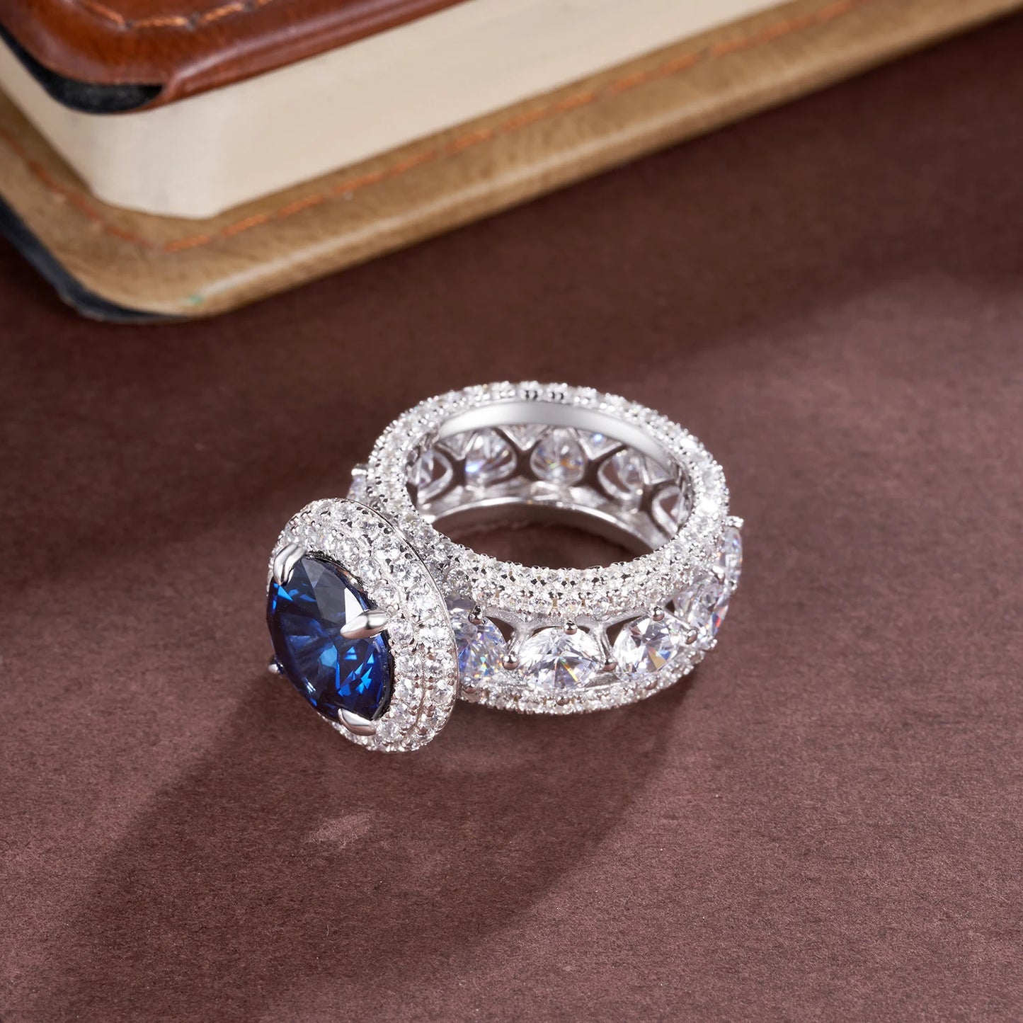 WUIHA Vintage 100% 925 Sterling Silver 11 MM Lab Sapphire High Carbon Diamonds Gemstone Wedding Engagement Ring Fine Jewelry