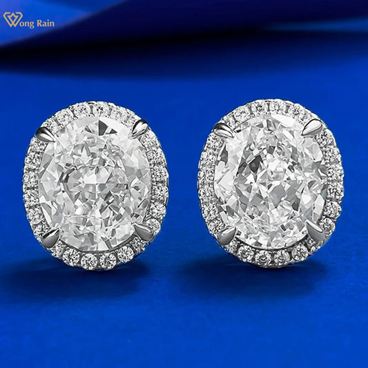 Wong Rain Real 925 Sterling Silver Oval Cut 10*12 MM G Color Lab Sapphire Gemstone Ear Studs Earrings Fine Jewelry Wholesale