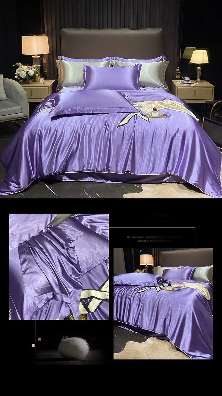Real 100% Mulberry Silk Bedding Set with Duvet Cover Fitted/Flat Bed Sheet Pillowcase Solid Color 4pcs King Queen Twin Bed Sets