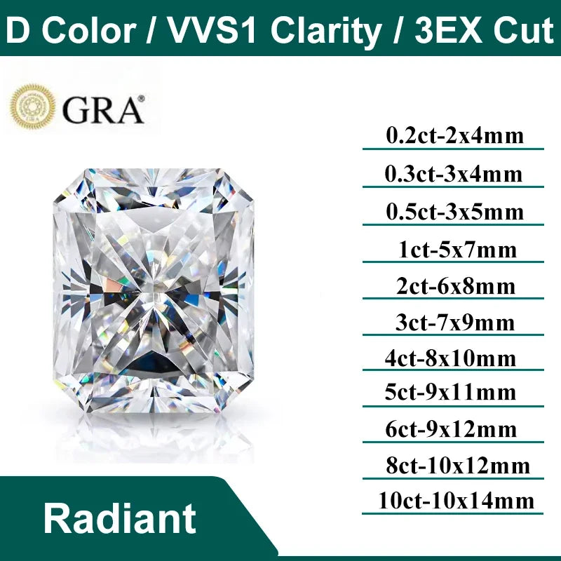D Color Super White Moissanite Diamond Round / Oval / Pear / Radiant / Emerald / Heart / Princess / Cushion / Asscher / Triangle