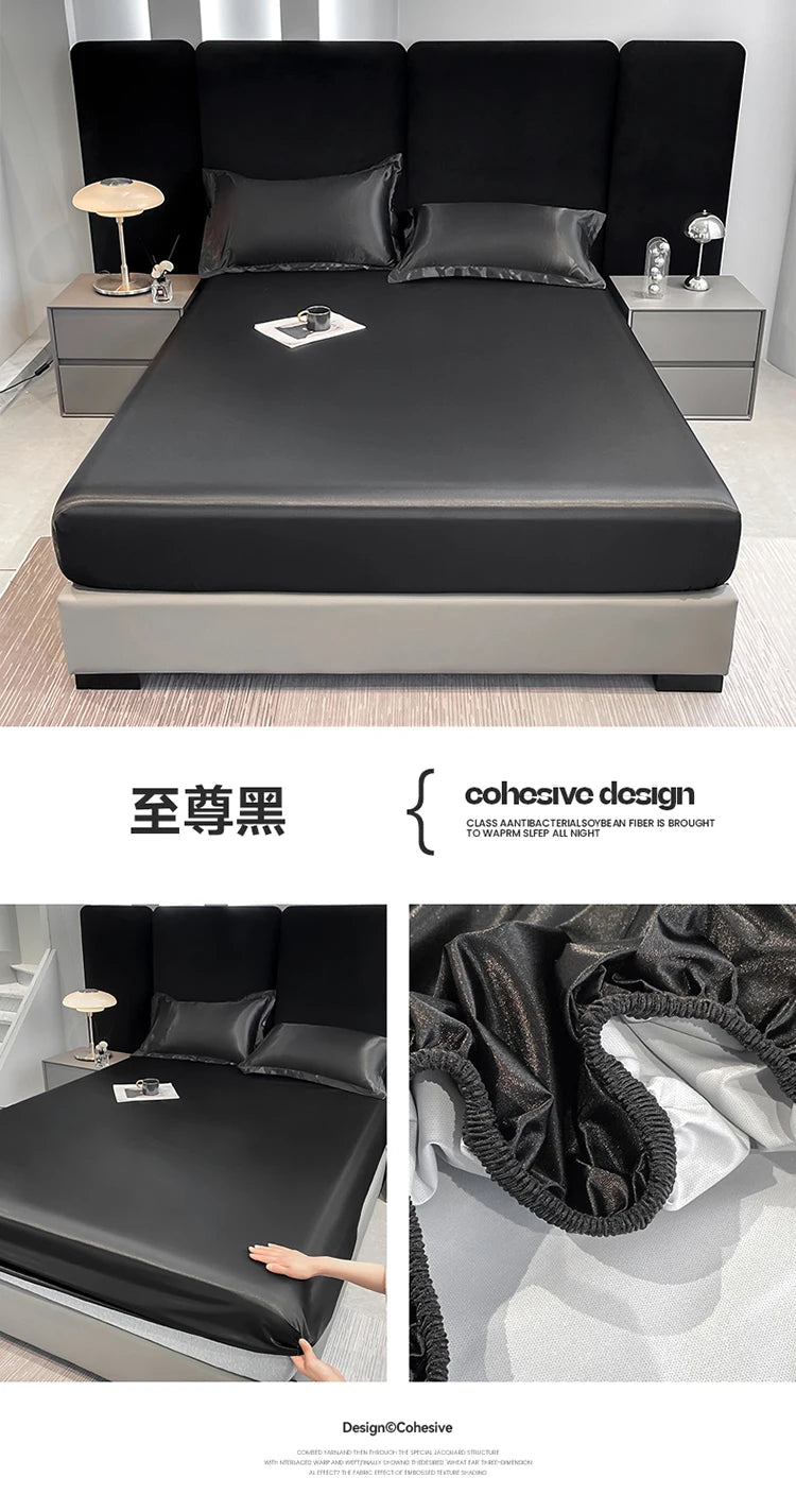 Summer Satin Waterproof Couple bed Fitted Sheet Double bed sheets Mattress Cover Bed linen protector single Queen NO Pillowcase