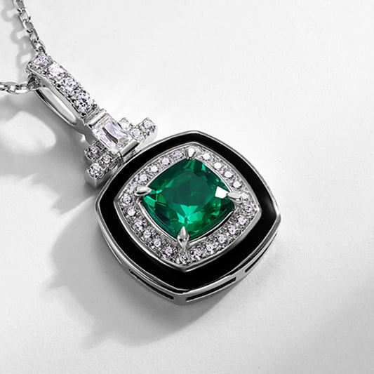 Wong Rain 925 Sterling Silver 6 MM Emerald High Carbon Diamond Gemstone Pendant Necklace Fine Jewelry Anniversary Gifts