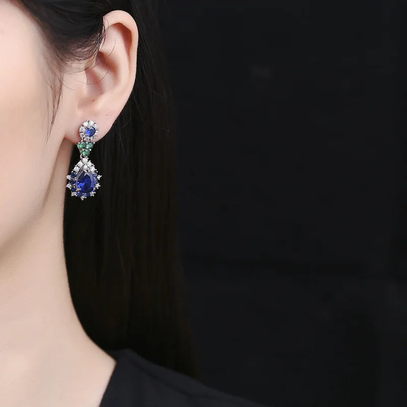 100% S925 Silver 8x10MM Water Drop Red High Carbon Diamond Drop Earrings Women's Wedding Commemorative Crystal Jewelry