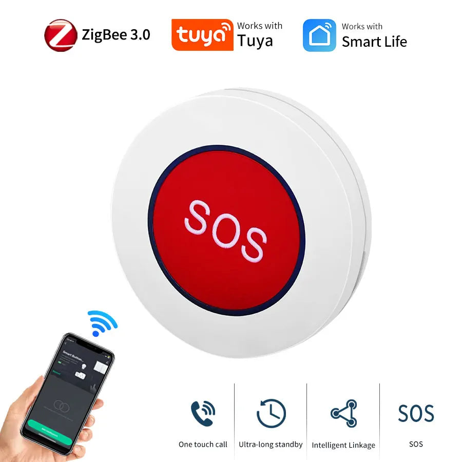 Tuya Smart ZigBee SOS Call Button Wireless Caregiver Pager Emergency Alarm Call For Kids Elderly Patient App Remote Control