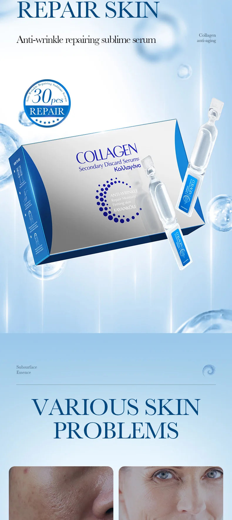 30pcs/box FAYANKOU Anti-wrinkles Collagen Serum for Face Moisturizing Firming Hydrating Anti-aging Facial Essence Face Skin Care