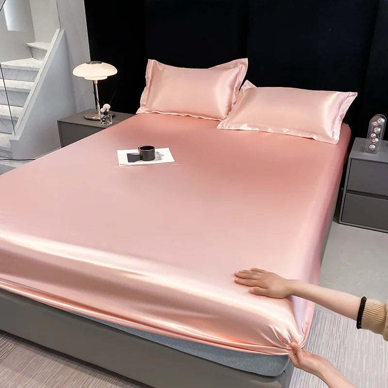 Summer Satin Waterproof Couple bed Fitted Sheet Double bed sheets Mattress Cover Bed linen protector single Queen NO Pillowcase