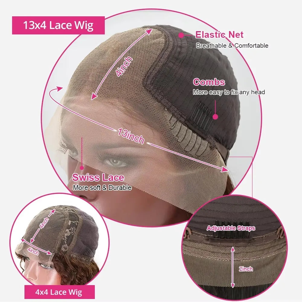 Highlight Ombre Straight Short Bob 4x4 Lace Closure Wigs 100% Human Hair Vietnamese 200 Density #4/27 Color 13x4 Lace Front Wig