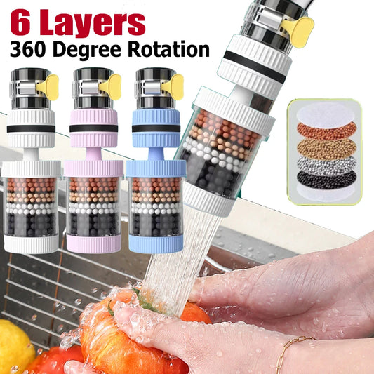 6 Layers Tap Purifier Universal 360 Degree Rotation Water Saving Bubbler Splash Nozzle Mixer Bubbler for Home Kitchen Bathroom