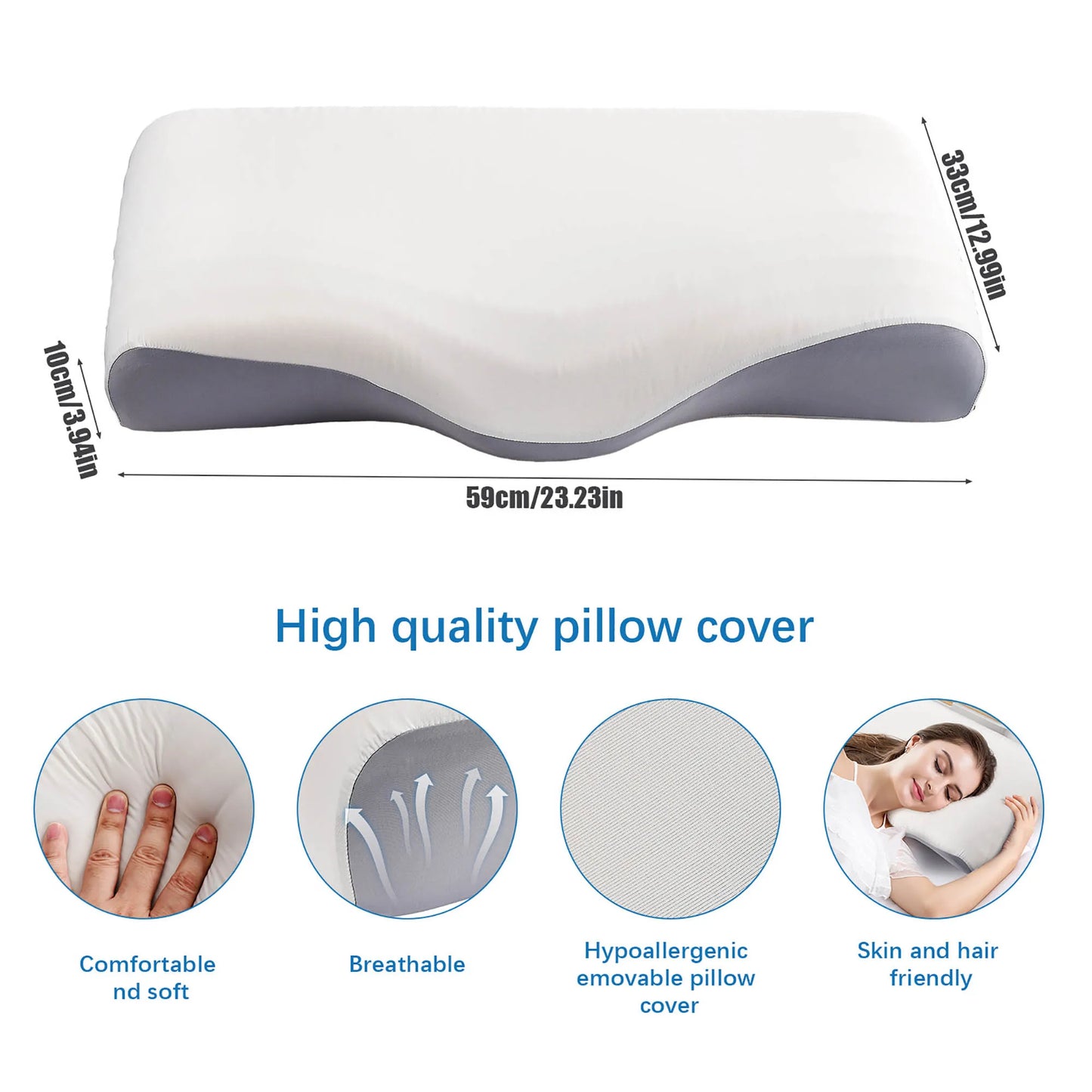Gray Ergonomic Butterfly Memory Foam Pillow for Neck Support, Comfort, and Pain-Free Sleep