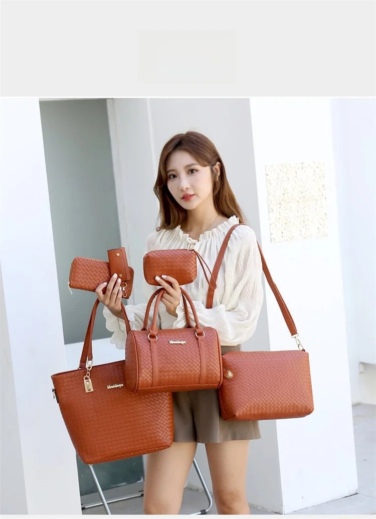 Fashionable Urban Simple Large Capacity Mother-Daughter Shoulder Bag Women's Handbag Set Six Pieces Crossbody Handbag