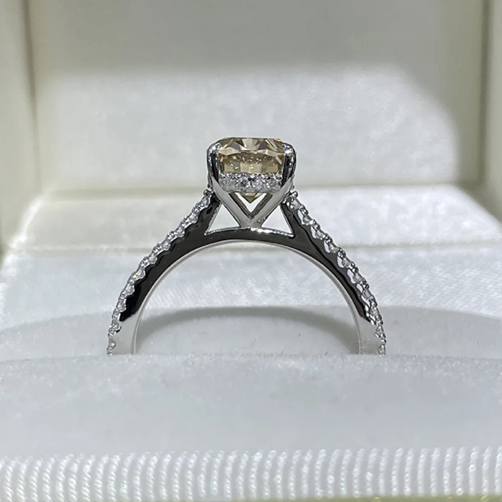 Serenity 2ct Oval Cut Champagne Moissanite Rings for Women Men 100% S925 Sterling Silver Plated 18K Lab Diamond Eternity Rings