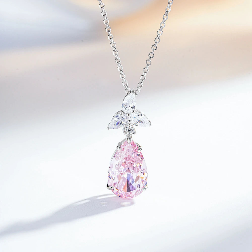 Wong Rain 925 Sterling Silver Pear Cut Lab Sapphire Citrine Aquamarine High Carbon Diamond Gems Pendant Necklace Fine Jewelry