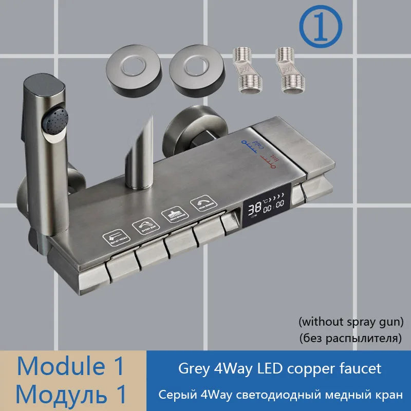DIY Shower Set Bathroom Shower System Wall Mounted Bathtub Shower Faucet Gray Black Golden White Digital LED Temperature Shower