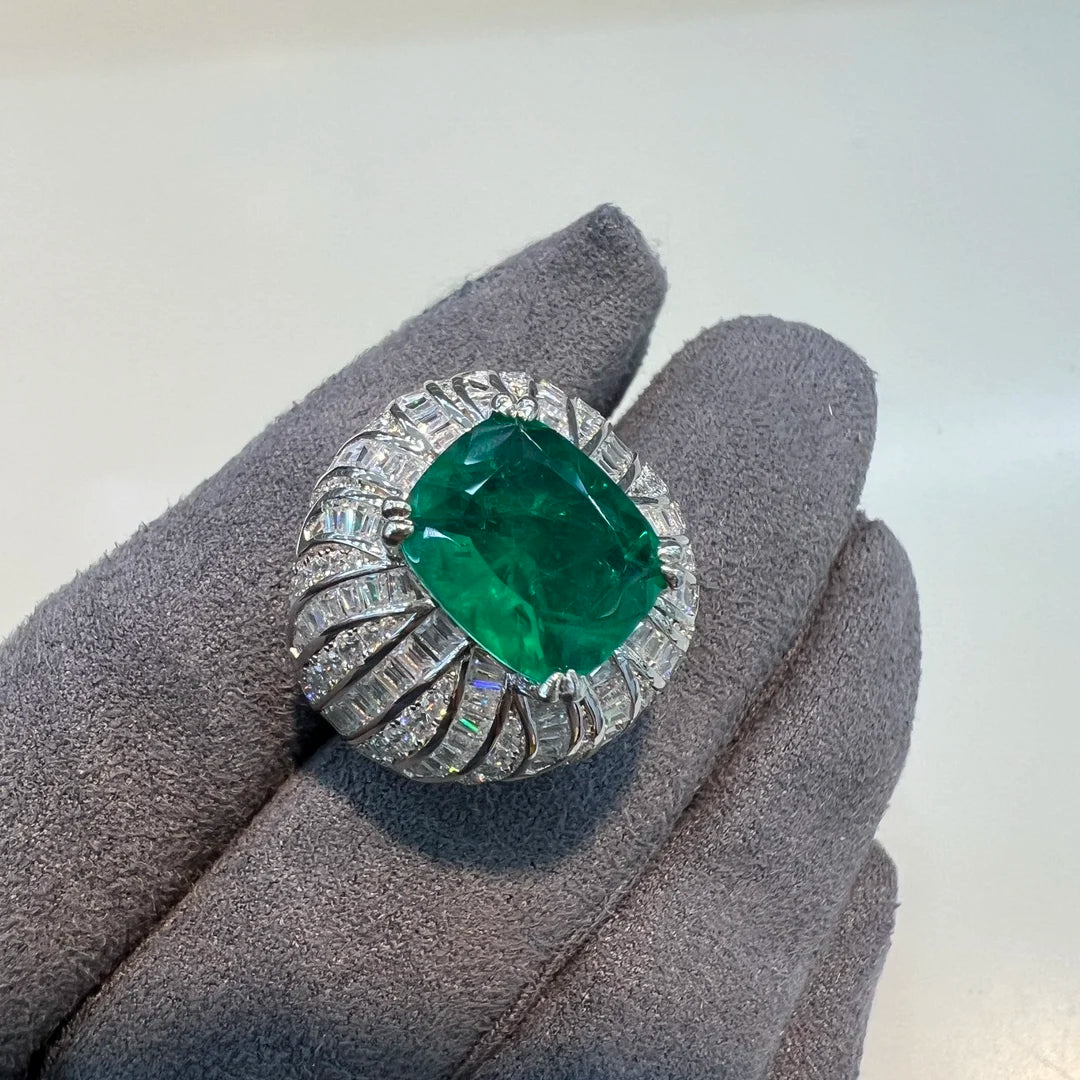 KQDANCE Luxury Solid 925 Silver with Cushion Cut 10*12mm Synthetic Green Emerald Gem Stone Rings For Women Fine Jewelry