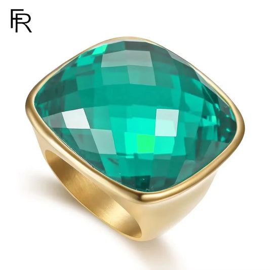 Niche Exaggerated Modern Large Gemstone Women's Ring Titanium Steel Plated 18k Gold Jewelry