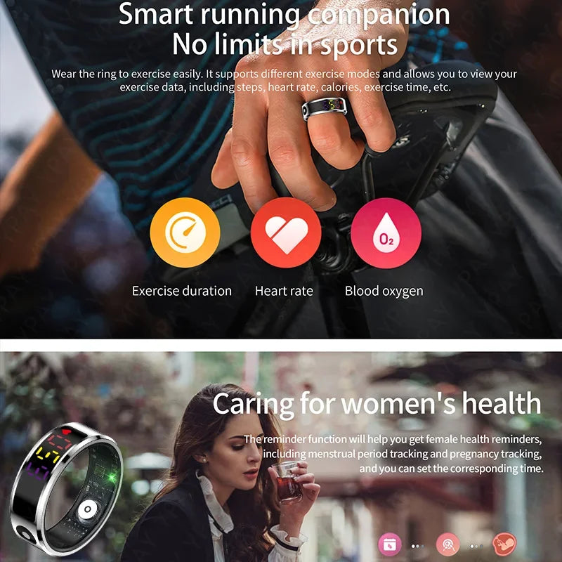 2025 Smart Ring For Men Women Heart Rate Blood Oxygen Health and Sleep Monitor Multi Sport 5ATM Waterproof Ring With LED Display