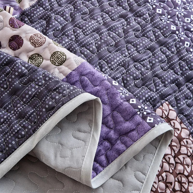 New Quilted Bedspread Set,Soft Microfiber,Thick Bed Cover+Pillowcase,European Flower Patchwork Mattress Topper Bed Sheets King
