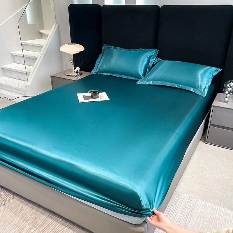 Summer Satin Waterproof Couple bed Fitted Sheet Double bed sheets Mattress Cover Bed linen protector single Queen NO Pillowcase