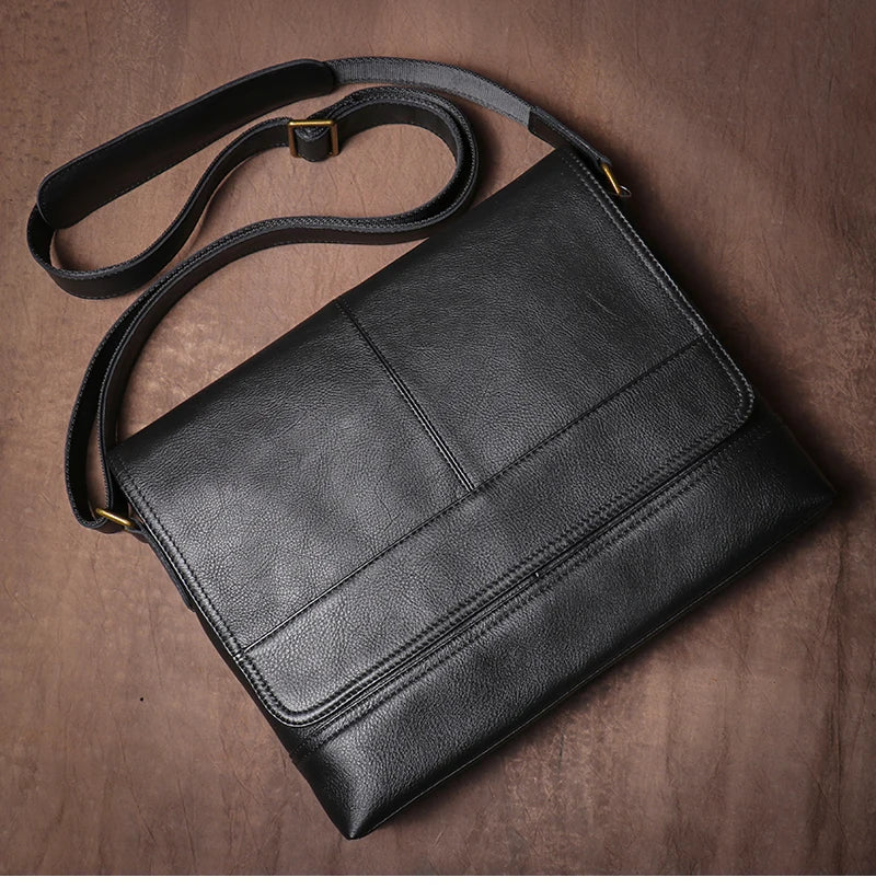 Luxury Design Genuine Leather Shoulder Bag Men's Business Briefcase Natural Cowhide Retro Crossbody Daily Commuter Messenger Bag