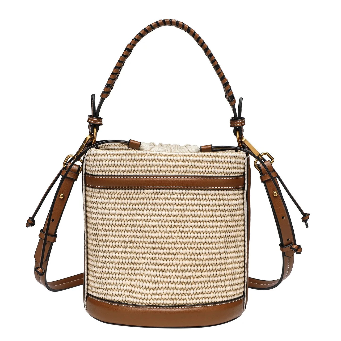 Fashion Straw Bucket Bag Weave Women Handbags Designer Panelled Shoulder Crossbody Bags Casual Summer Beach Small Tote Purses