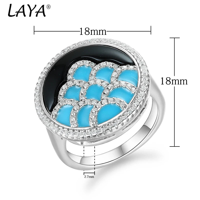 LAYA 925 Sterling Silver Ring Blue Decoration Finger Rings High Quality Zircon Handmade Enamel for Women 2025 Trend Jewelry