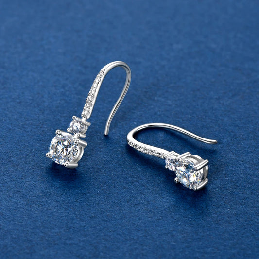 IOGOU 6.5mm 1.0Carat D Color Moissanite Diamond Drop Hook Earrings 925 Sterling Silver Engagement Wedding Jewelry Gift for Women
