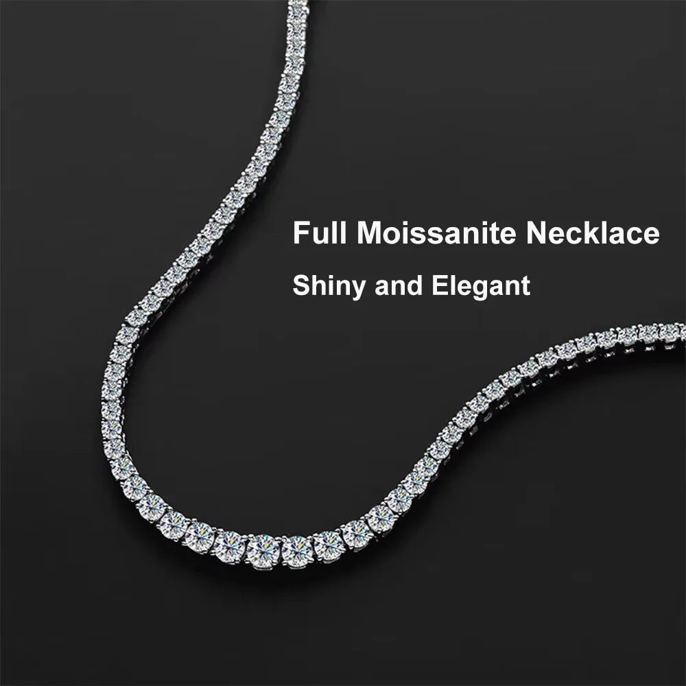 EWYA 3 Claw 0.4CT 4.5mm Gradient Full D Color Moissanite Diamond Tennis Necklace for Women 925 Silver GRA Certified Neck Chain