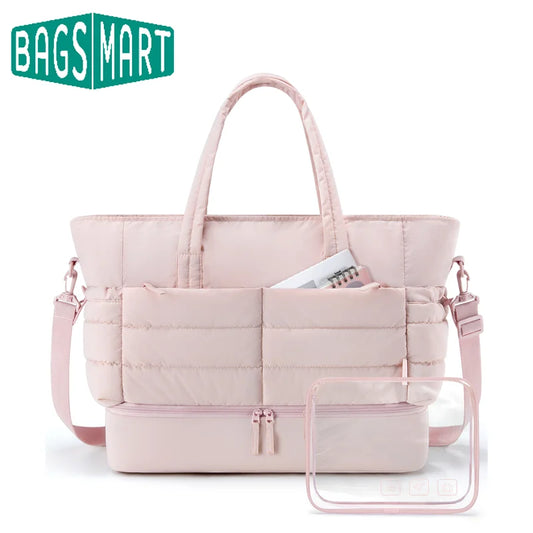 BAGAMRT Travel Bags Puffy Tote Bag Large Capacity Quilted Shoulder Handbag traveling Luggage Bags with Shoe Separation