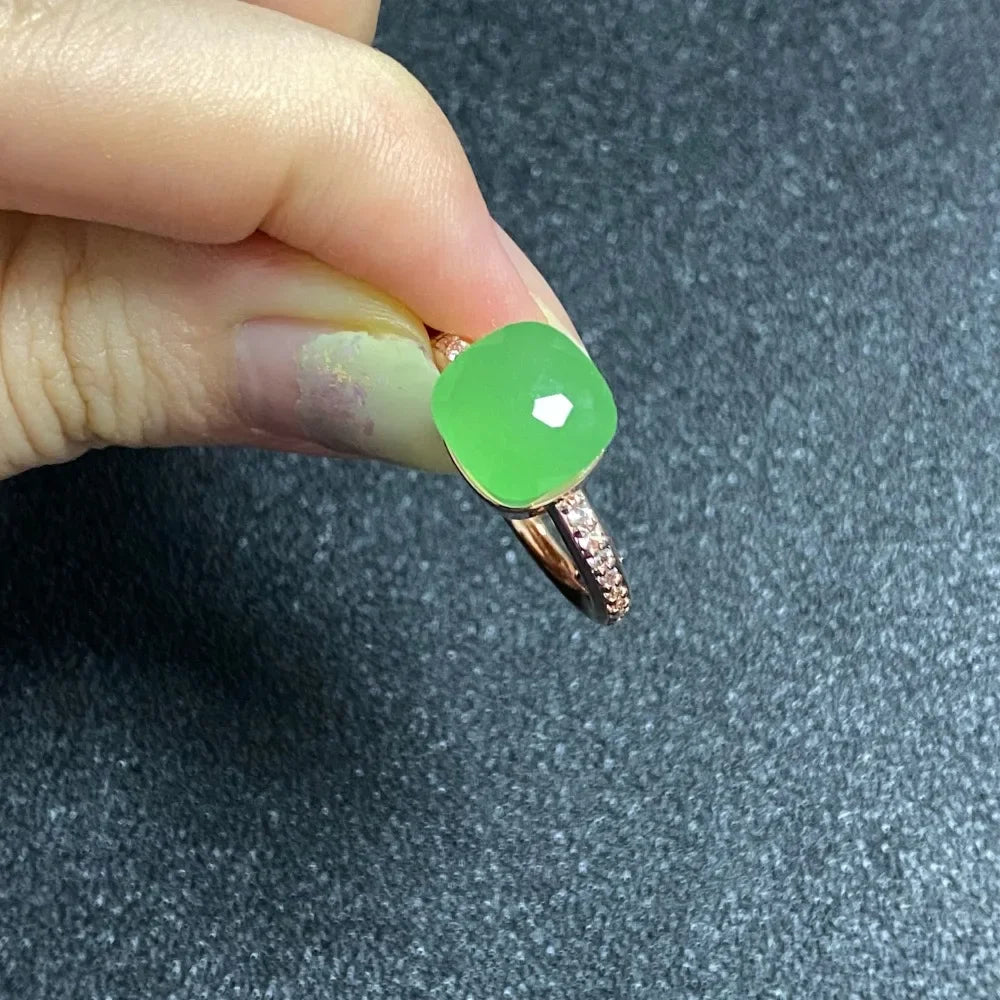 Ladies Square Candy Ring Slim Single Row Zircon Crystal Ring Platinum Plated Amethyst Jewelry Party Gift for Women