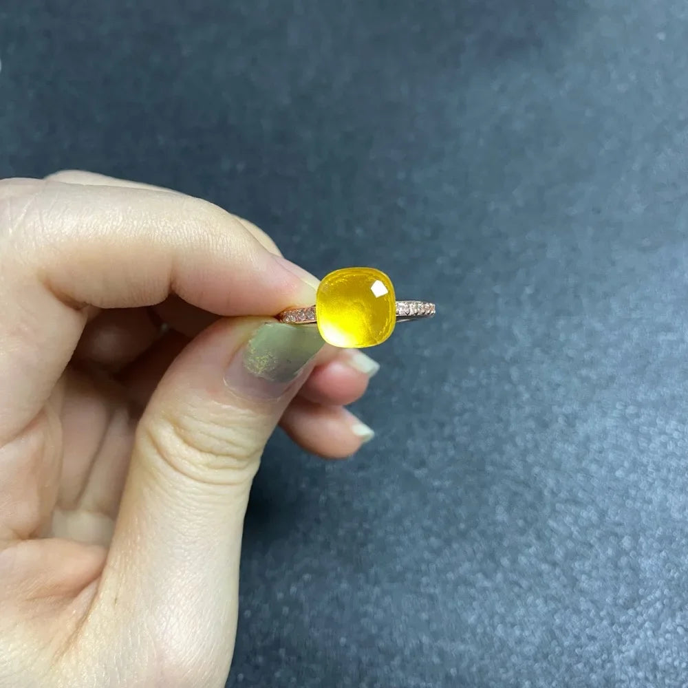 Ladies Square Candy Ring Slim Single Row Zircon Crystal Ring Platinum Plated Amethyst Jewelry Party Gift for Women