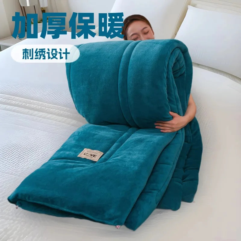Thicken Lamb Double-faced Velvet Quilt Wool Super Warm Winter Comforter Students Dormitory Luxury Blanket Soft Quilt Duvets