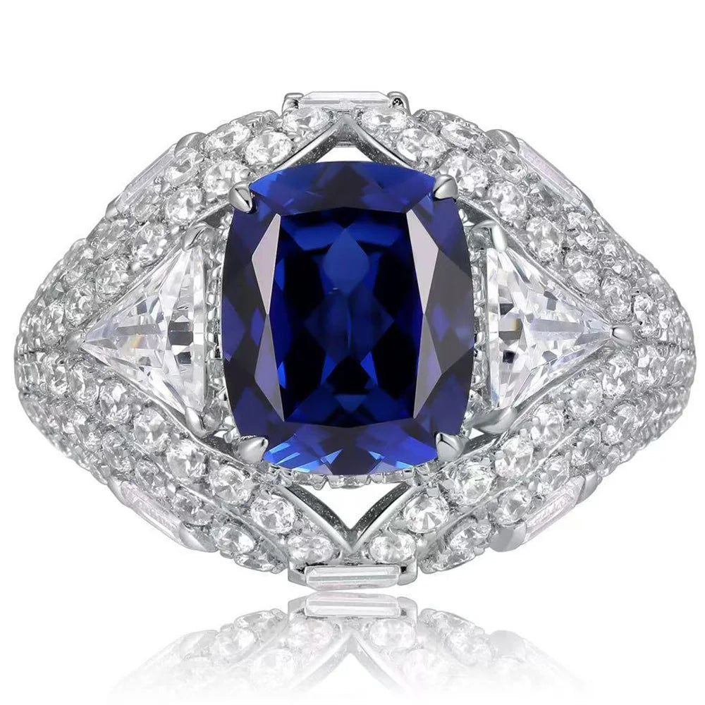 WUIHA Vintage 100% 925 Sterling Silver 4 CT Lab Sapphire High Carbon Diamonds Gemstone Wedding Engagement Ring Fine Jewelry