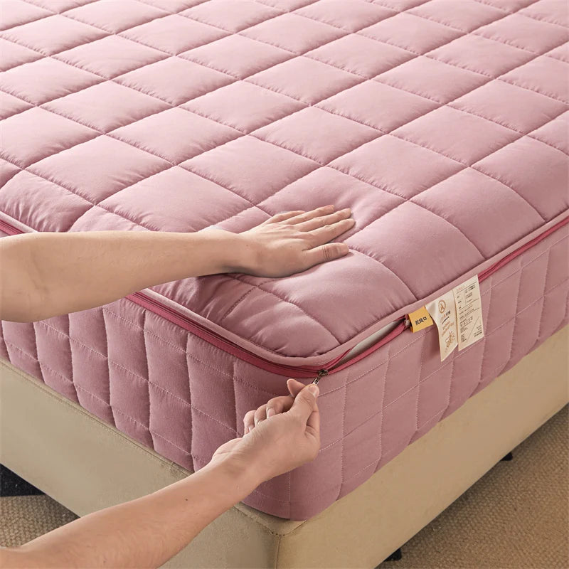 Six Sides All Inclusive Mattress Cover with Zipper Thicken Fitted Sheet Quilted Mattress Protector Pad Couple Customized Size
