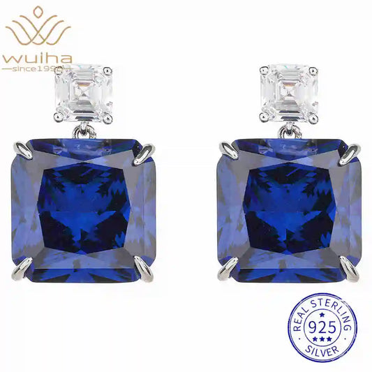 WUIHA Vintage 100% 925 Sterling Silver Lab Sapphire High Carbon Diamonds Wedding Engagement Drop Dangle Earrings Fine Jewelry