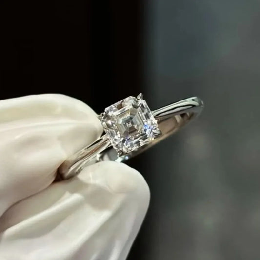 Certified 1CT Asscher Cut Moissanite Ring for Women 100% 925 Sterling Silver Lab Grown Diamond Engagement Wedding Band Jewelry