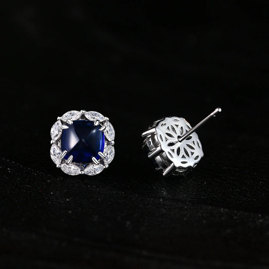 Wong Rain Vintage 100% 925 Sterling Silver Sugar-loaf Cut Sapphire High Carbon Diamond Gems Vintage Earrings Ear Studs Jewelry