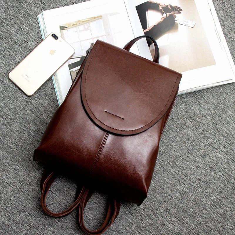Women Backpack Shoulder Cross Body Bags Genuine Leather Female Fashion Retro Lady Oil Wax Cowhide Messenger Bag Backpacks