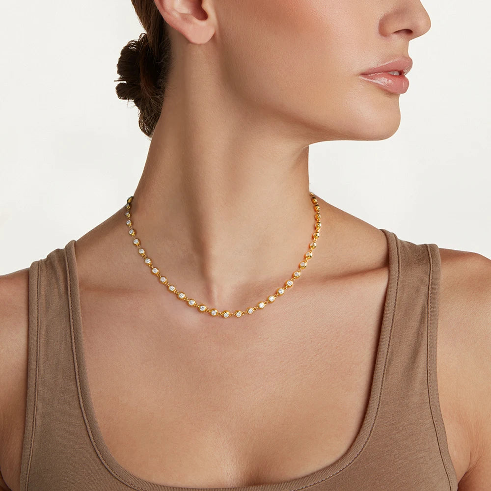 BXINY 3mm Bubble Moissanite Tennis Necklace S925 Silver for Women Bezel Set Diamond Neck Chain Party Jewelry Gifts GRA Certified