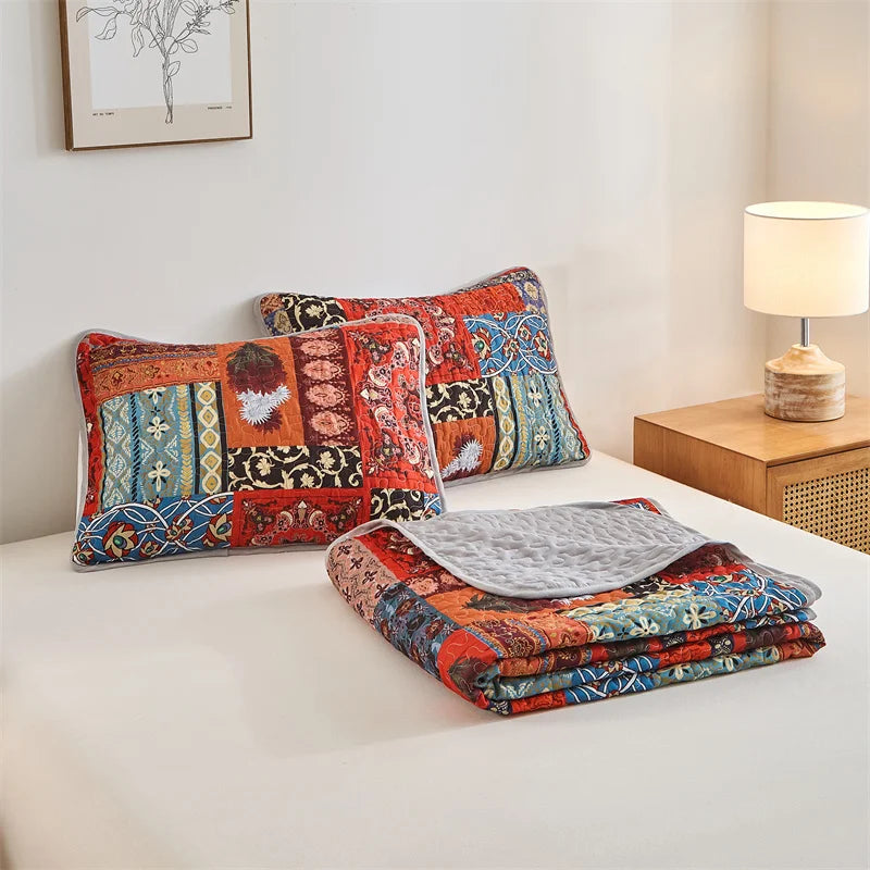 New Quilted Bedspread Set,Soft Microfiber,Thick Bed Cover+Pillowcase,European Flower Patchwork Mattress Topper Bed Sheets King
