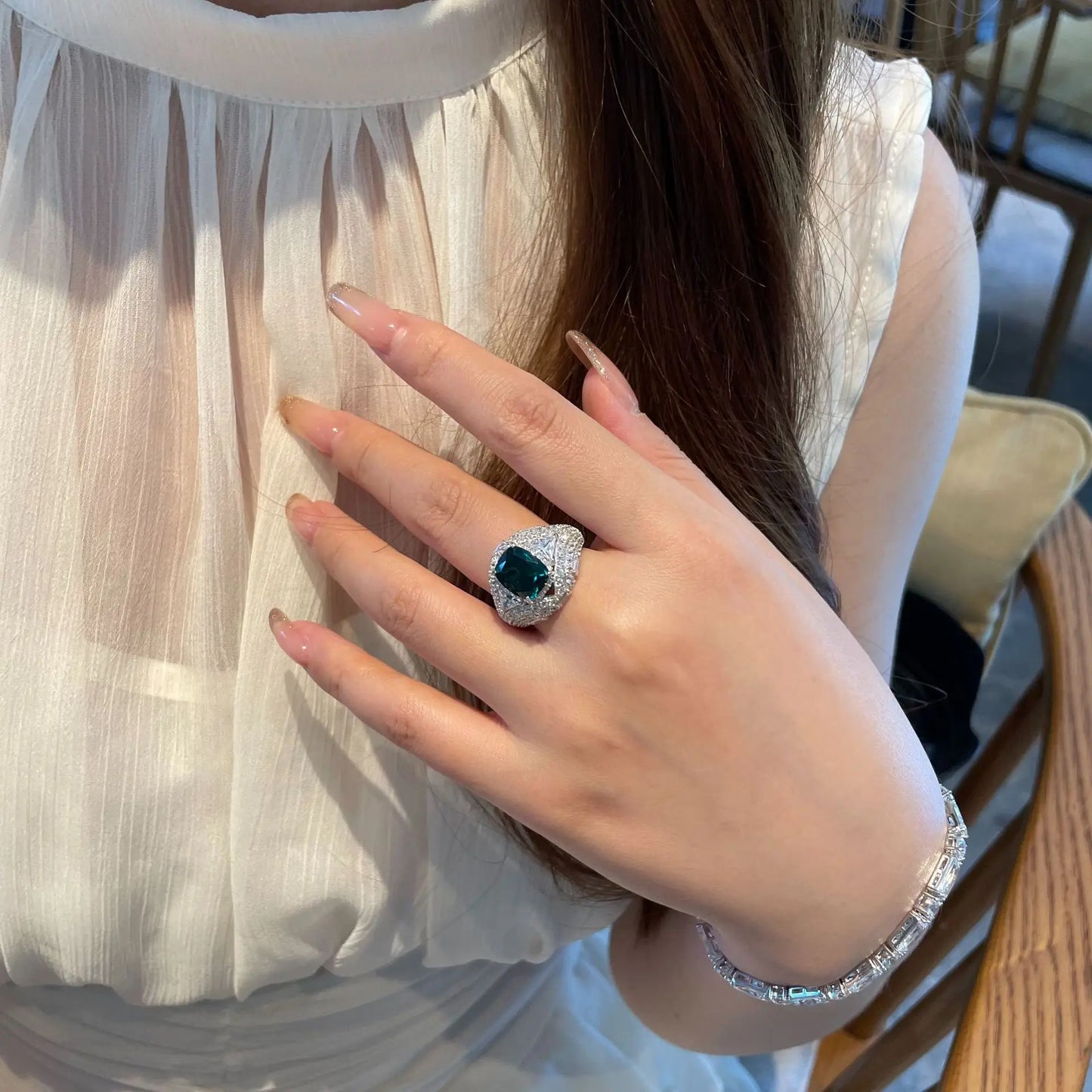 WUIHA Vintage 925 Sterling Silver 4 CT Lab Sapphire Emerald High Carbon Diamonds Gemstone Wedding Engagement Ring Fine Jewelry