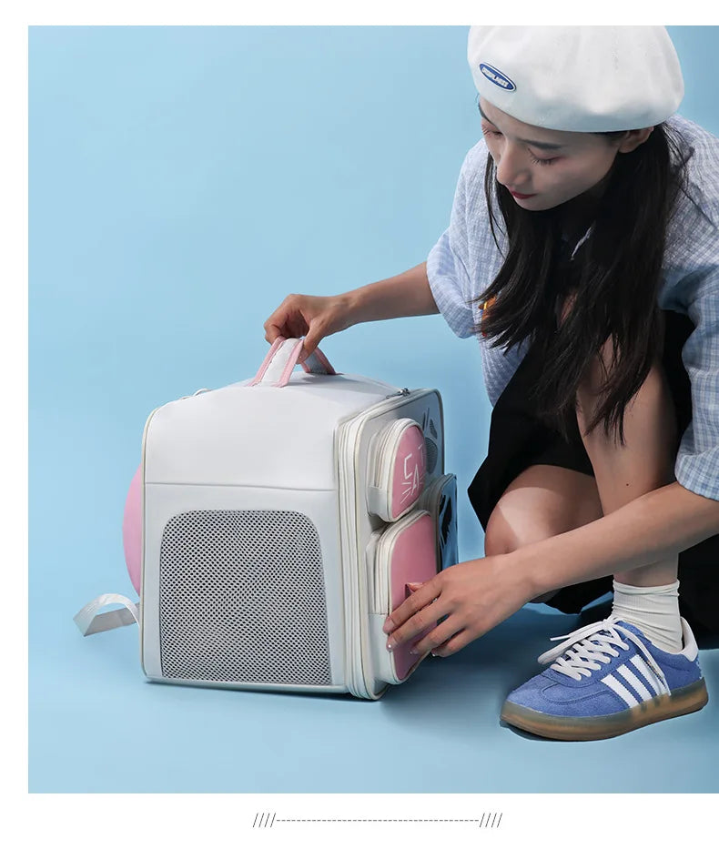 New arrivalpure color large-capacity pet bag outdoor backpack cat bag outing bag portable shoulder crossbody bag cat cage