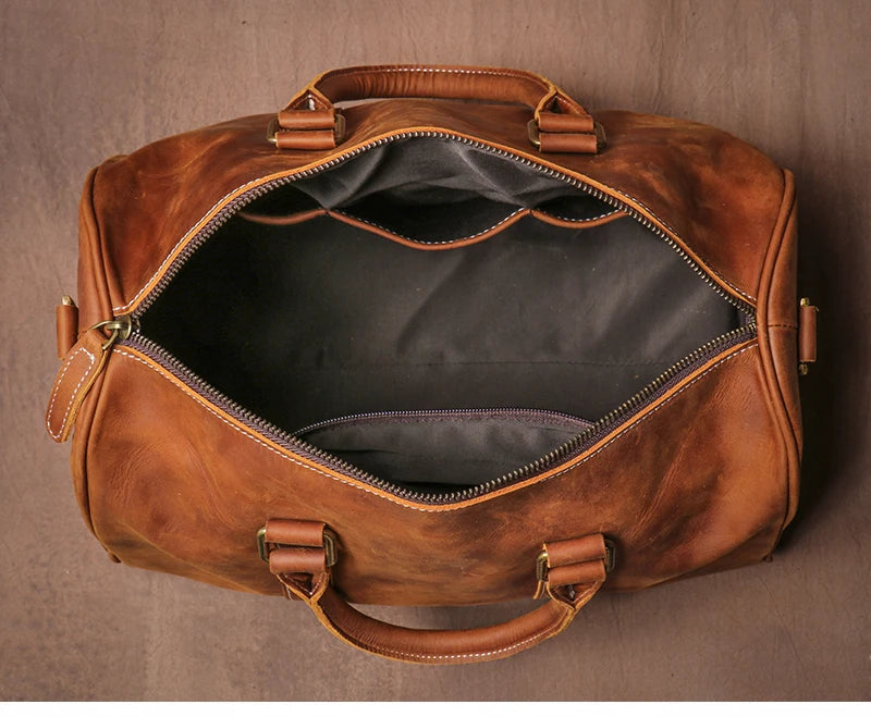 GURO Retro Higher Quality Cowhide Travel Bags  Men's Genuine Leather Handbag Women Luxury Weekend Fitness Bag Short Trip Luggage
