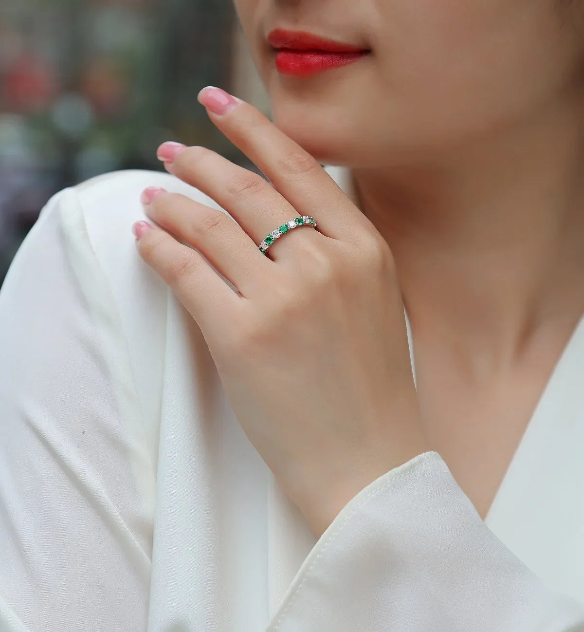 LinkerLove Lab Created Gemstone Sapphire/Emerald/Ruby Wedding Band S925 Sterling Silver Moissanite Diamond Ring Party Jewelry