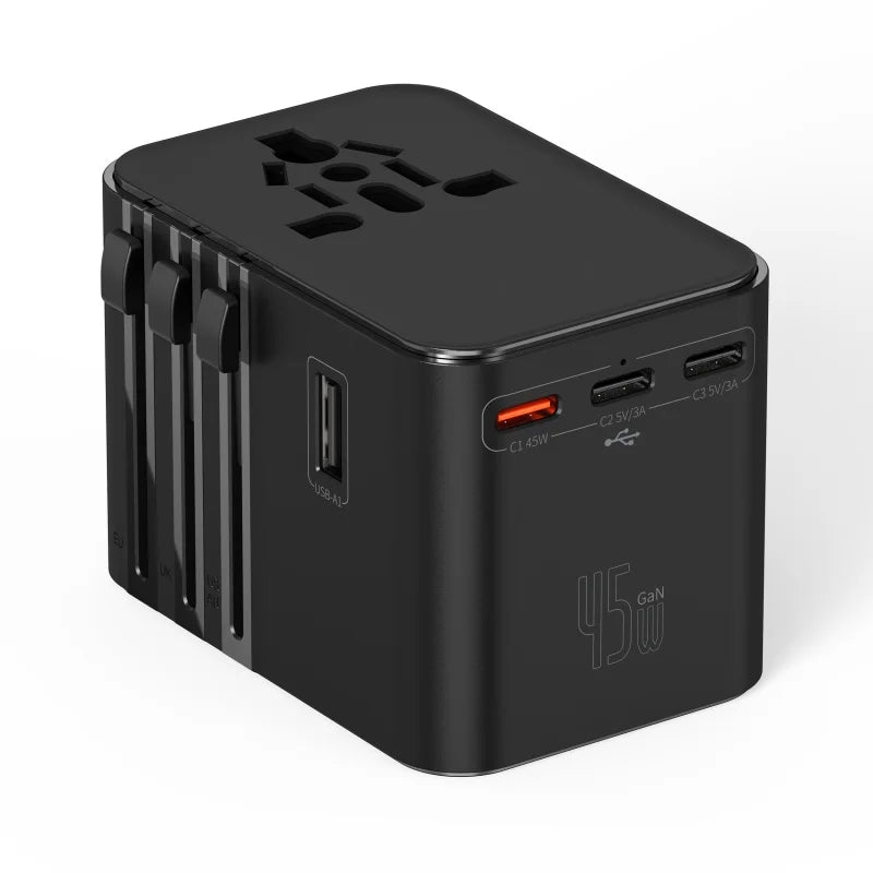Universal Travel Adapter with 1 USB Ports 2 Type-C PD Charging All-in-Travel Adapter EU/UK/USA/AUS Plug for Travel Fast Charging
