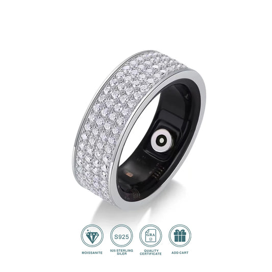 JIUZUAN 925 Sterling Silver Band Moissanite Bluetooth Monitoring Heart Rate Blood Oxygen Healthy Sleep Waterproof Smart Ring