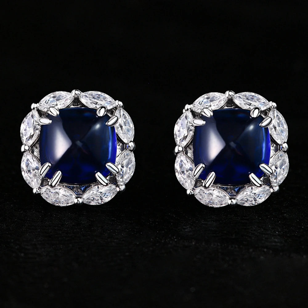 Wong Rain Vintage 100% 925 Sterling Silver Sugar-loaf Cut Sapphire High Carbon Diamond Gems Vintage Earrings Ear Studs Jewelry