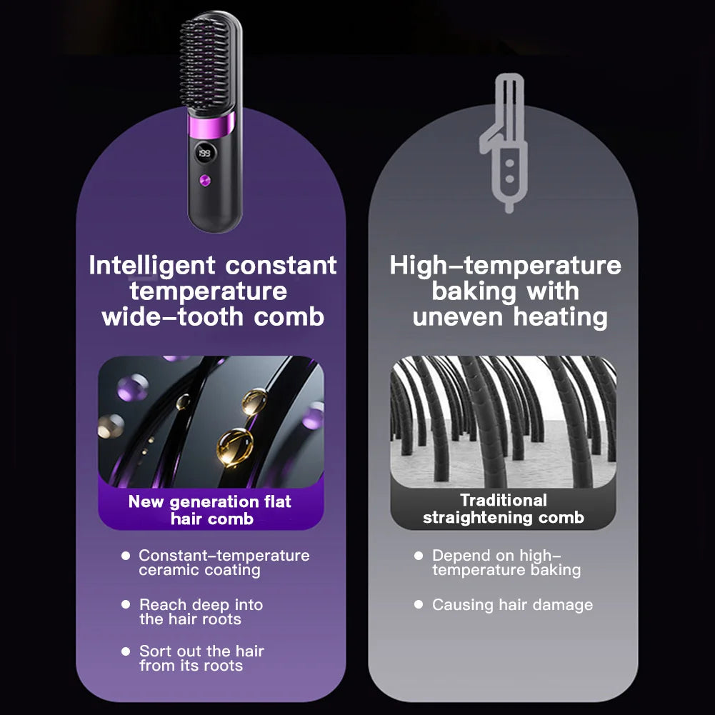 2026 New USB Charging Cordless Hair Straightener Brush-Portable Hair Straightening Brush LED Display for Women Travel Gift