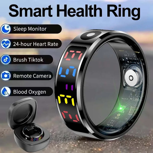 2025 Smart Ring For Men Women Heart Rate Blood Oxygen Health and Sleep Monitor Multi Sport 5ATM Waterproof Ring With LED Display