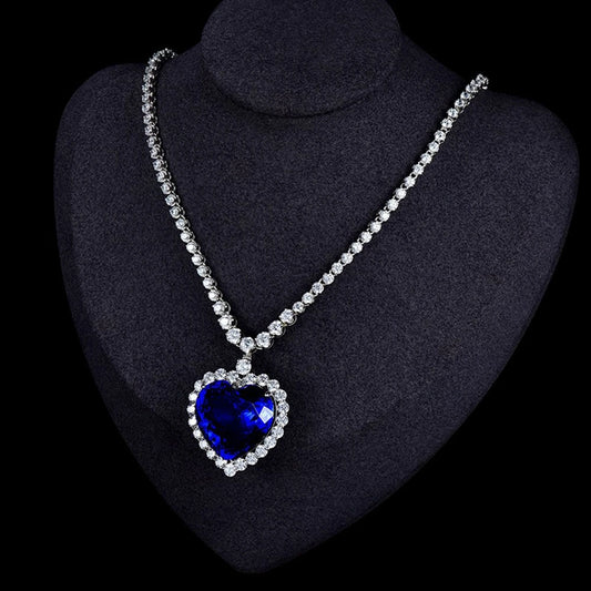 Wong Rain 925 Sterling Silver Heart Cut 20MM Sapphire High Carbon Diamonds Gems Pendant Necklaces Fine Jewelry Anniversary Gifts