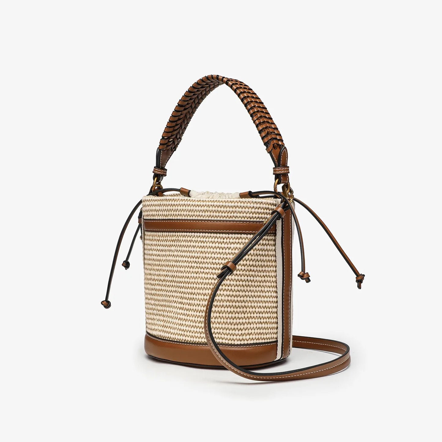 Fashion Straw Bucket Bag Weave Women Handbags Designer Panelled Shoulder Crossbody Bags Casual Summer Beach Small Tote Purses